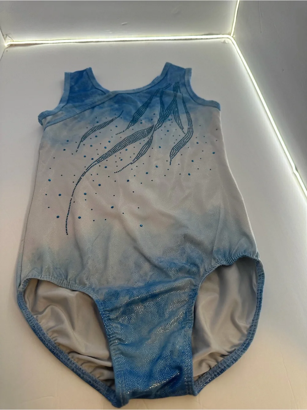 Girls Blue Sparkly Gymnastics Leotard Size 10A Dance Ballet Athletic Bodysuit